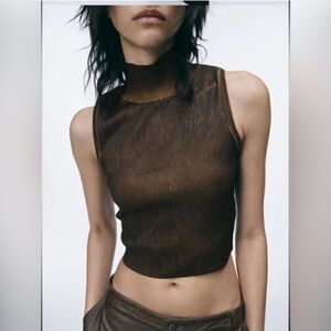 Zara Chocolate Brown High-Neck Tank Top Size M